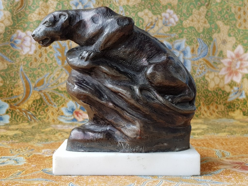 Panter prachtig antiek brons beeld uit Engeland door M. Swan, Antiek en Kunst, Ophalen of Verzenden, Brons