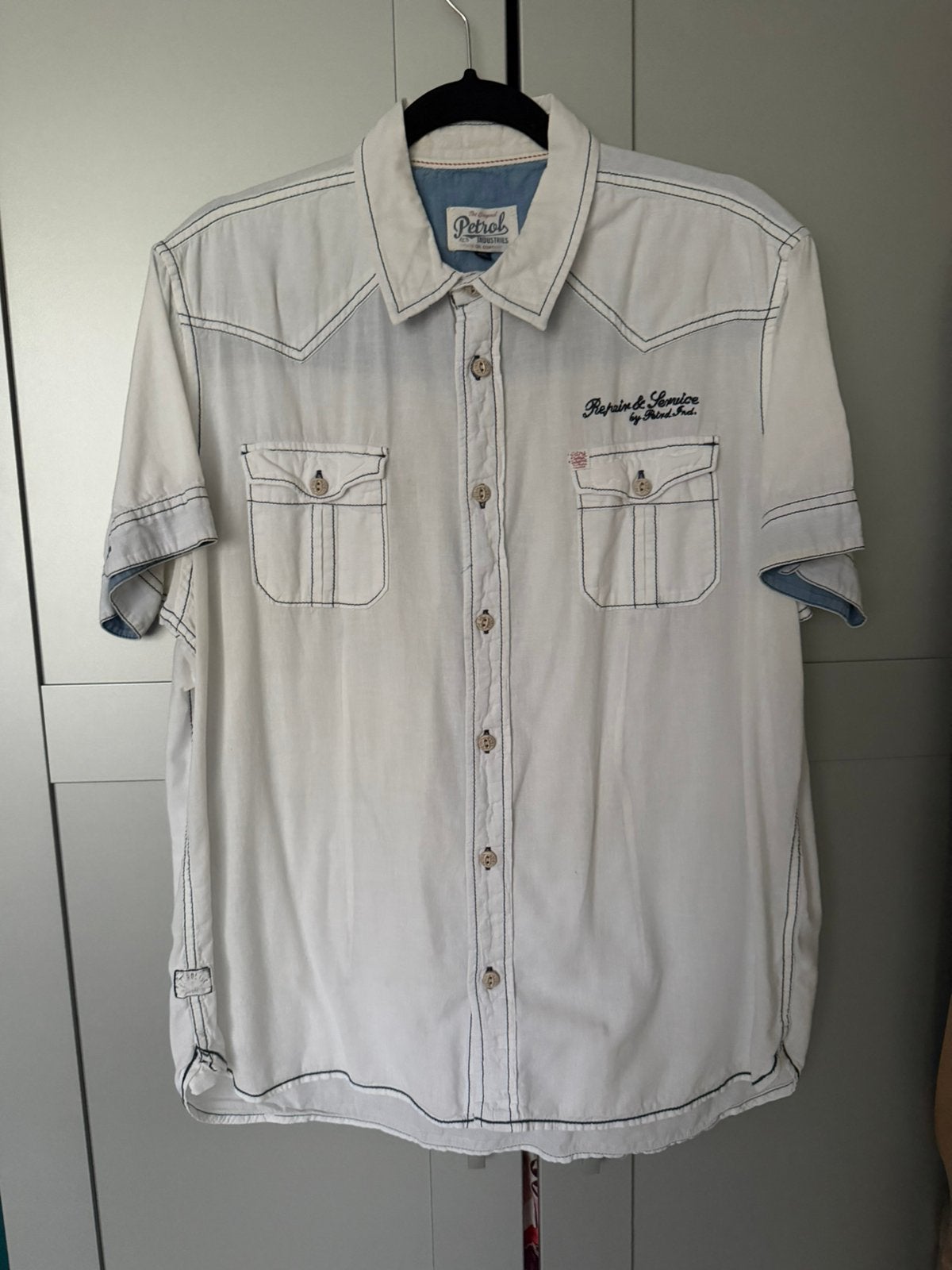 Witte Petrol overhemd mt XXL, Kleding | Heren, Overhemden, Ophalen, Zo goed als nieuw, Wit, Overige halswijdtes