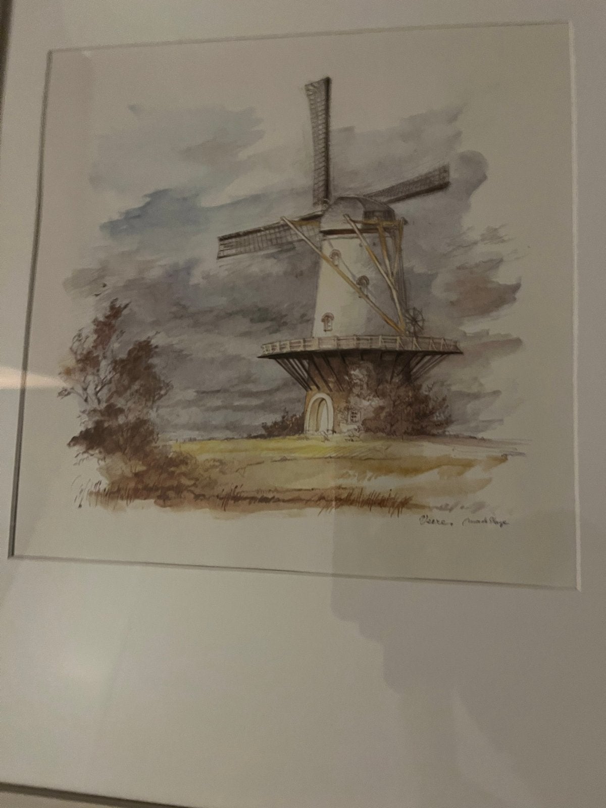 Twee ingelijste aquarellen: Molen en Haven van Veere, Ophalen