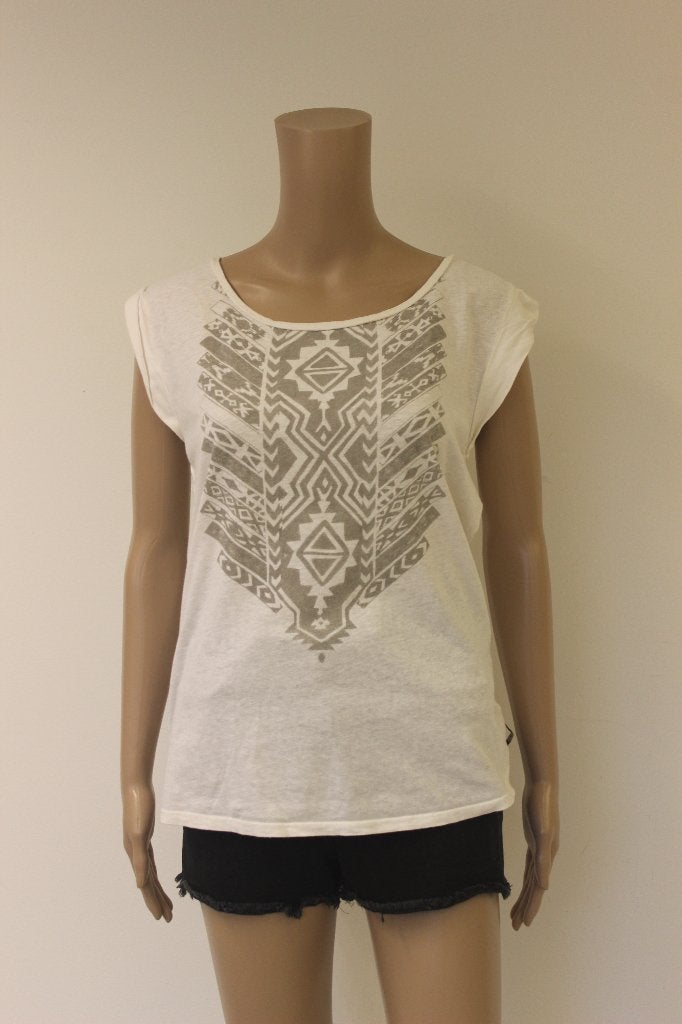 Maison Scotch roomwit/beigegrijs T-shirt maat 36, ., Wit, Zo goed als nieuw, Korte mouw
