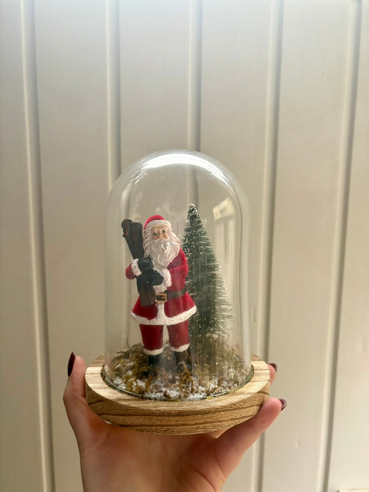 Kerst stolp met kerstboom & kerstman met ski’s in zijn armen, Diversen, Kerst, Ophalen, Gebruikt