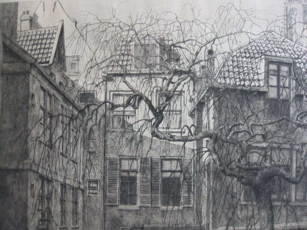 Amersfoort, stadsgezicht , gesigneerde ets van Dirk Harting., Antiek en Kunst, Kunst | Etsen en Gravures, Origineel, Ets, Stadsgezicht