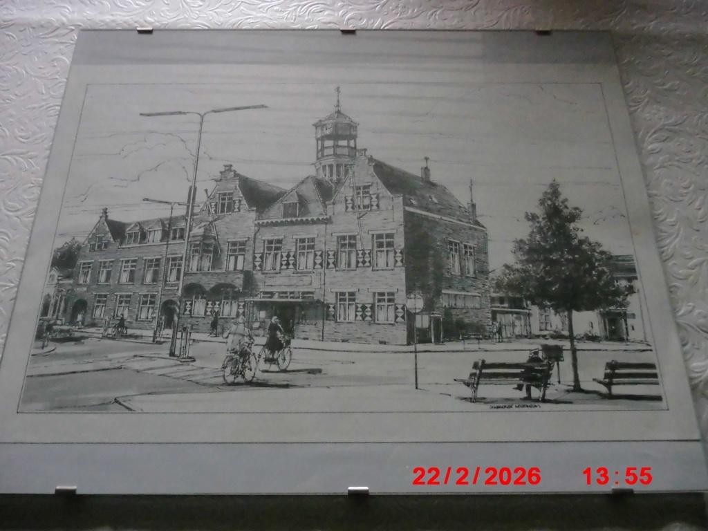TEKENING 2 OUDE GEMEENTEHUIS RIDDERKERK, Ophalen, Schilderij