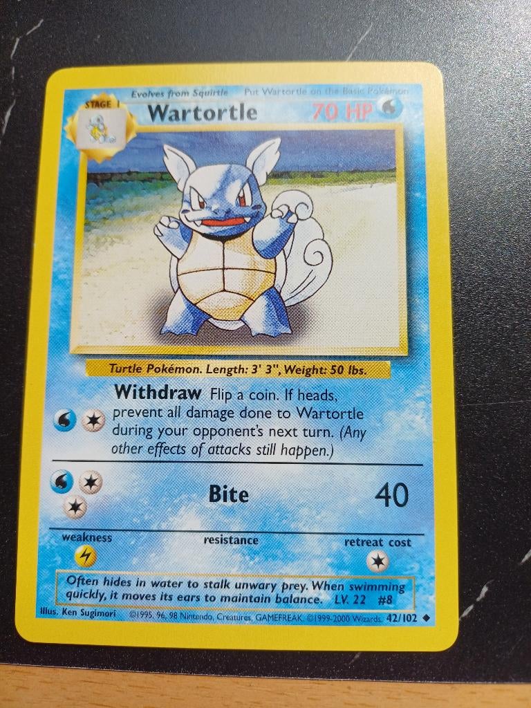 Pokémon Wartortle 63/102- Zeldzame 1999-2000 UK 4th Print NM, Verzenden, Zo goed als nieuw