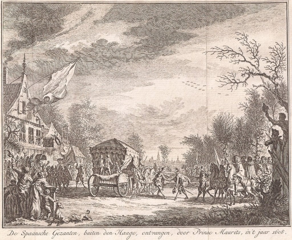 Spaansche Gezanten, buiten Den Haag ontvangen, Maurits, 1608
