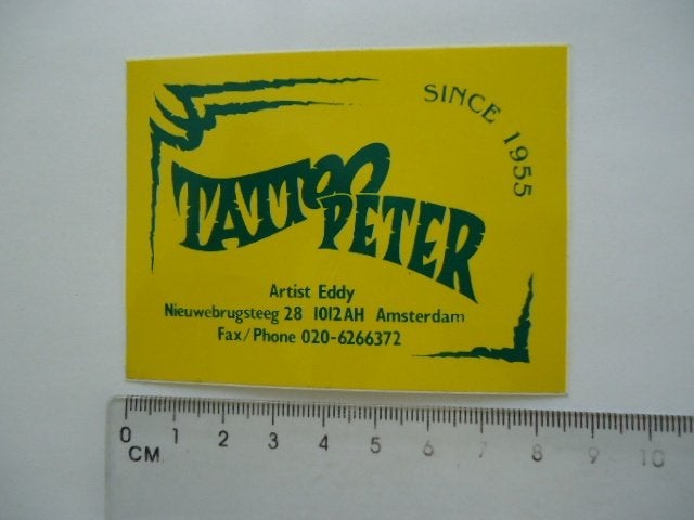 sticker oud TATTOO Peter Amsterdam Mokum centrum retro, Verzamelen, Verzenden, Zo goed als nieuw, Bedrijf of Vereniging
