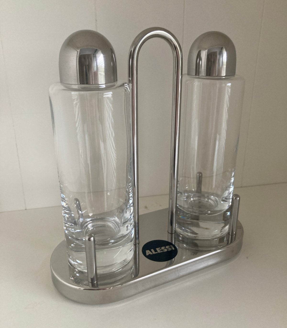 Alessi design Italy olie en azijn stel -, Verzenden, Zilver, Zo goed als nieuw, Alessi