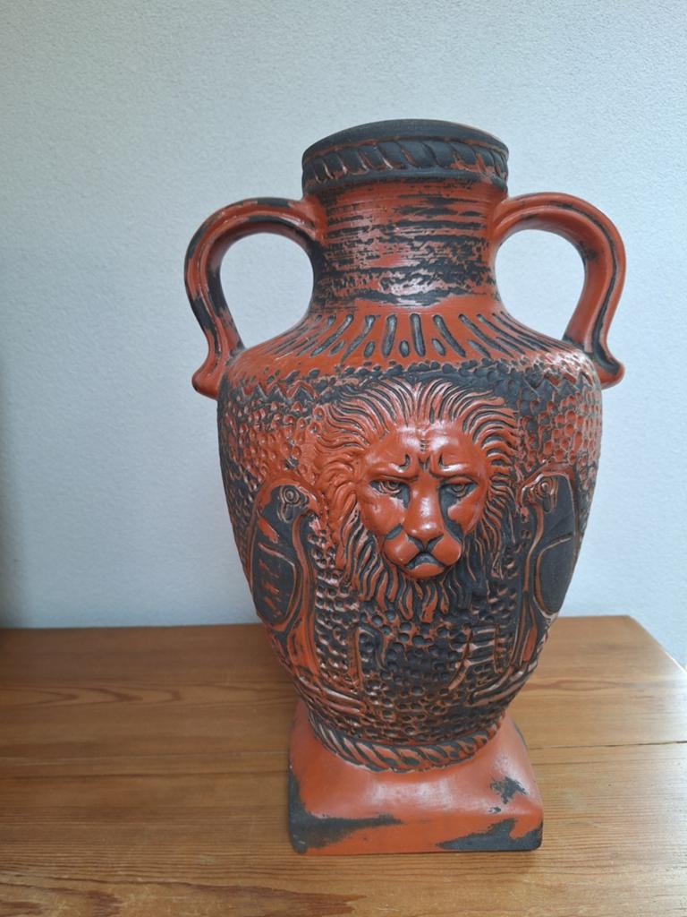 Vintage keramieken lampenvoet - roestbruin/zwart, 45 cm, Ophalen