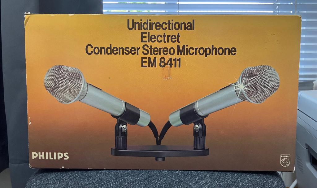 Philips EM 8411 Vintage Stereo Microfoon Set Werkend + Doos, Muziek en Instrumenten, Ophalen of Verzenden, Gebruikt, Overige typen