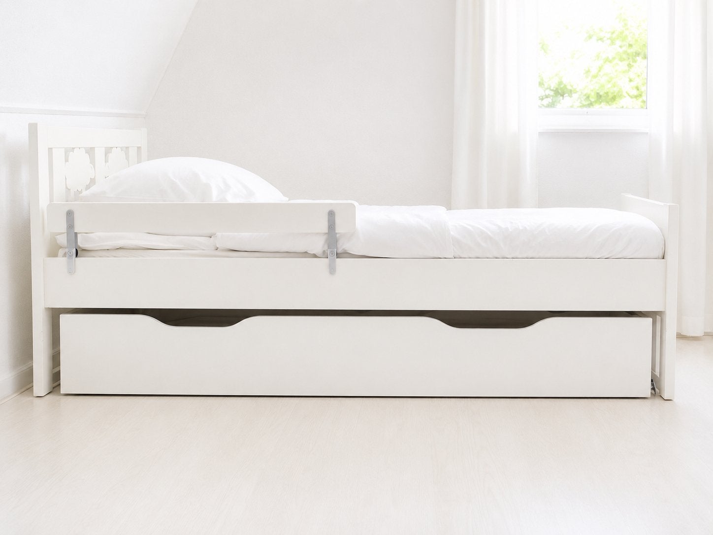 Wit peuter/kleuterbed met lade & zijrekjes, Ophalen, Overige materialen, Wit, 190 cm of minder
