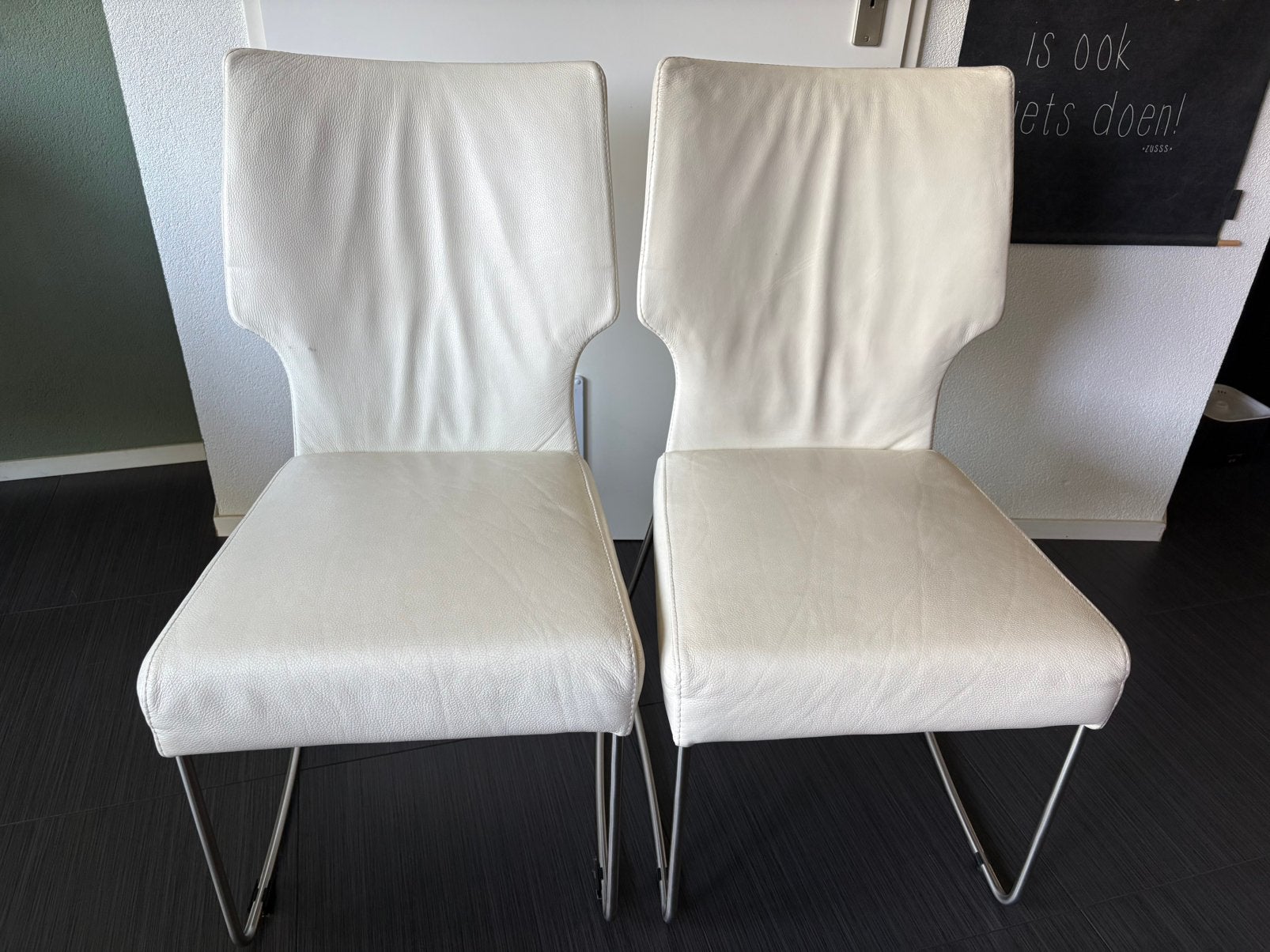 6 eetkamerstoelen Bert Plantagie, Huis en Inrichting, Stoelen, Ophalen, Gebruikt, Wit, Leer