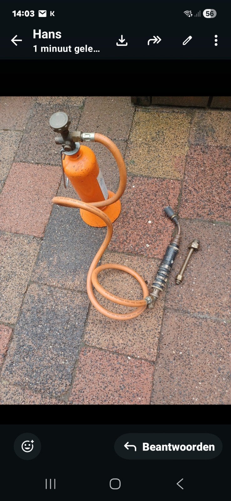 Gasbrander met gasfles en slang en vulpijpje, Ophalen of Verzenden, Gebruikt