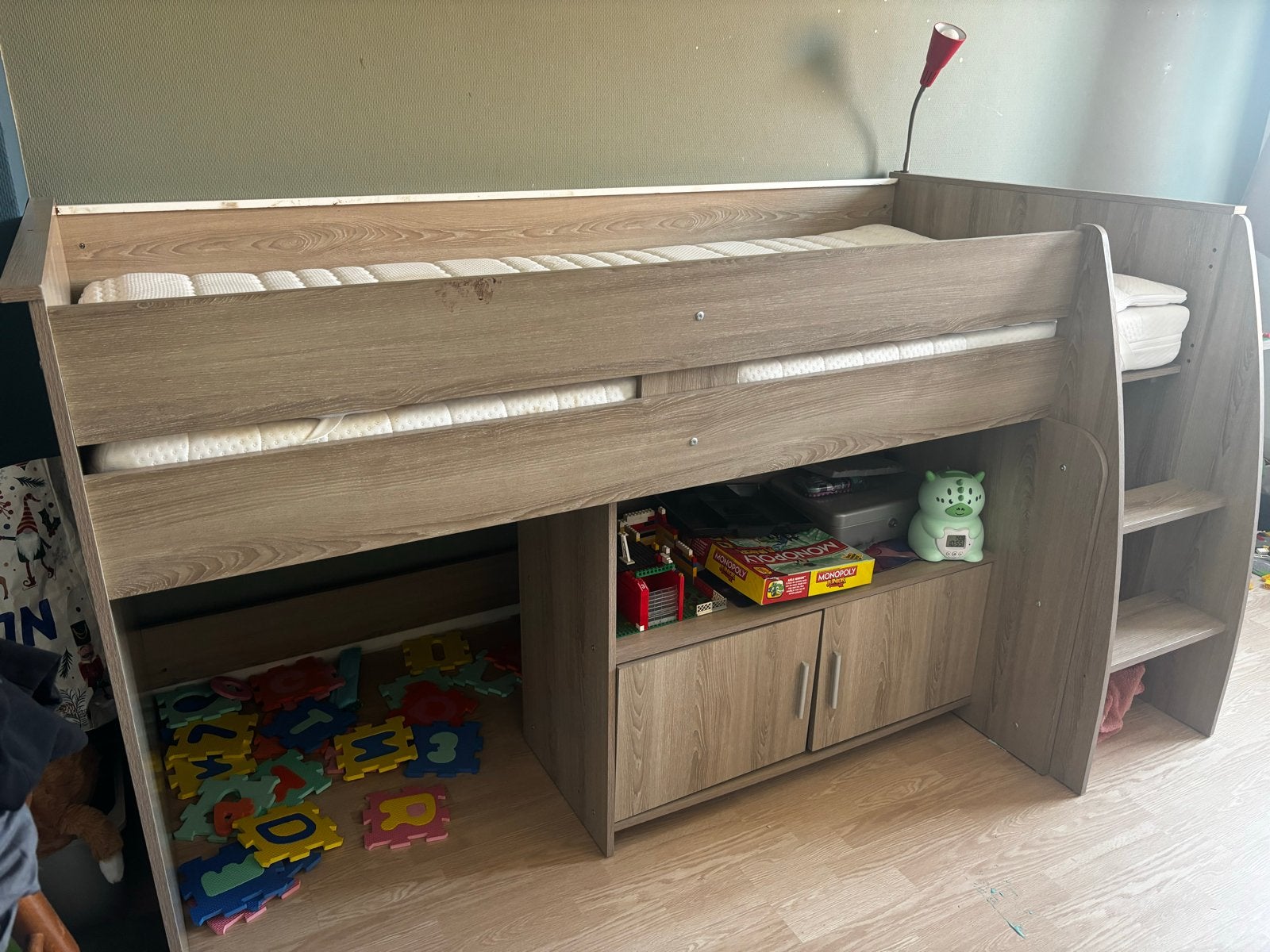 Halfhoogslaper met opbergruimte en trap, Ophalen, Gebruikt, 90 cm, Eenpersoons