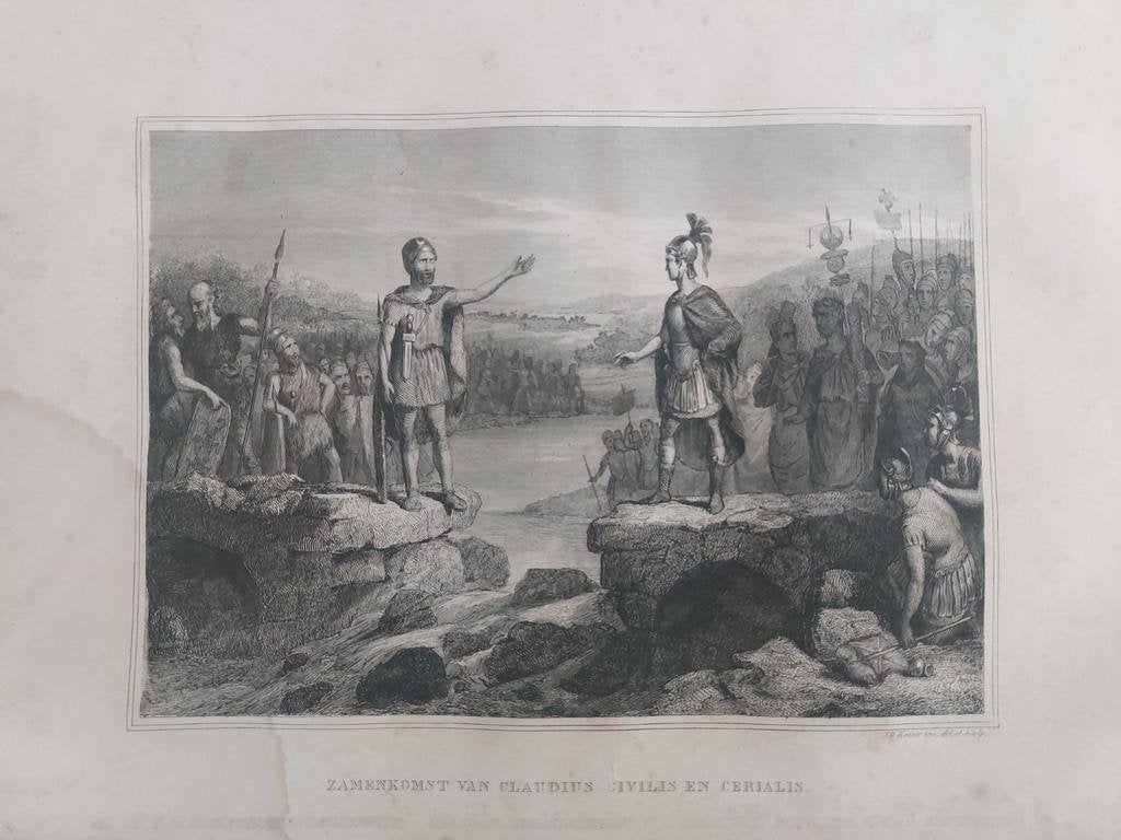 9 / Zamenkomst Keizer Cladius Civillis Cerialis Romeinen, Antiek en Kunst, Kunst | Etsen en Gravures, Ophalen of Verzenden