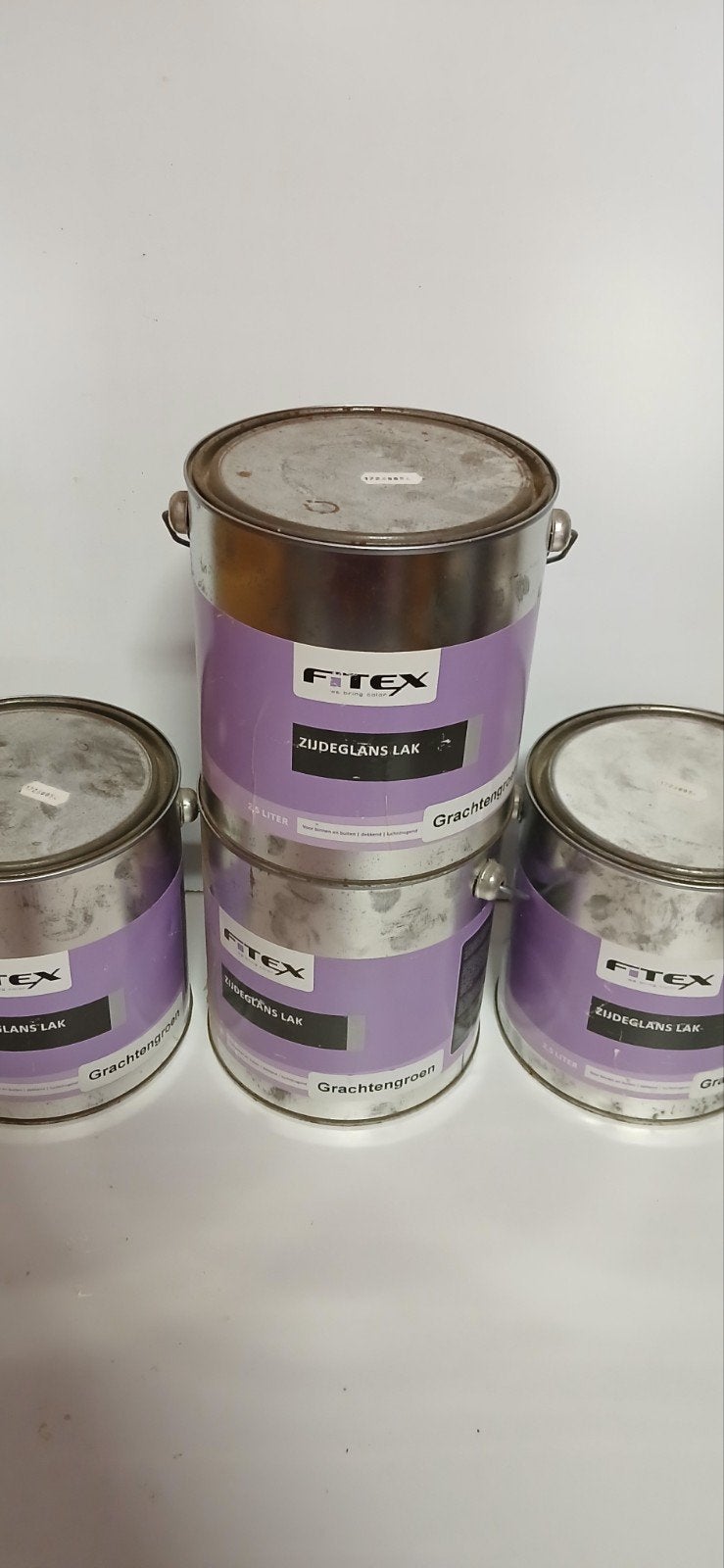 4 blikken Fitex zijdeglans lak grachtengroen 2,5 liter, Ophalen of Verzenden, Nieuw, Wit, Lak