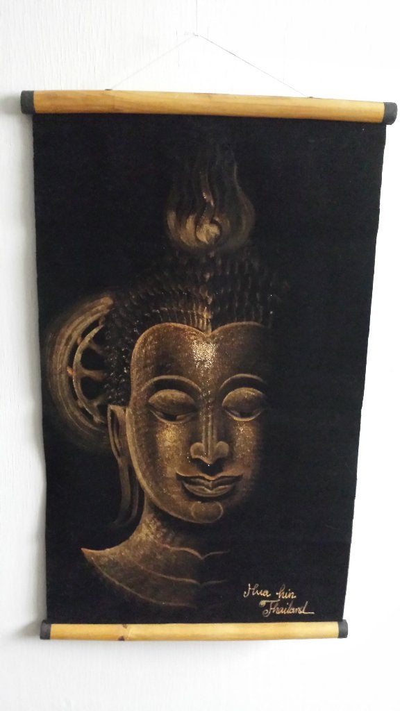 Zwart Fluwelen BANNER ~ Wanddecoratie Thaise BOEDDHA 60x36cm, Ophalen of Verzenden, Zo goed als nieuw, Overige typen, Boeddhisme