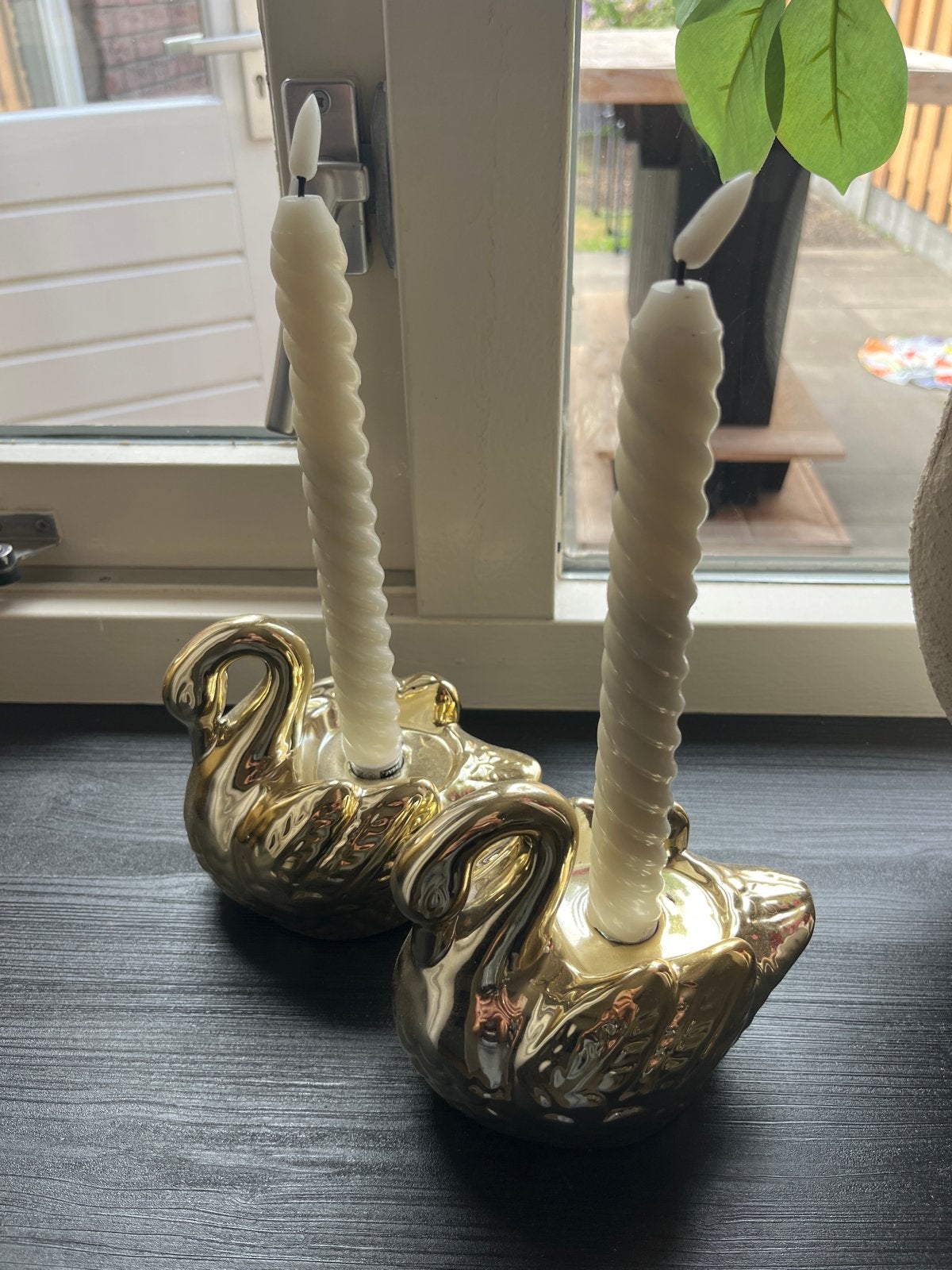 Set van 2 gouden zwaan kandelaars, Ophalen, Gebruikt, Metaal, Kandelaar