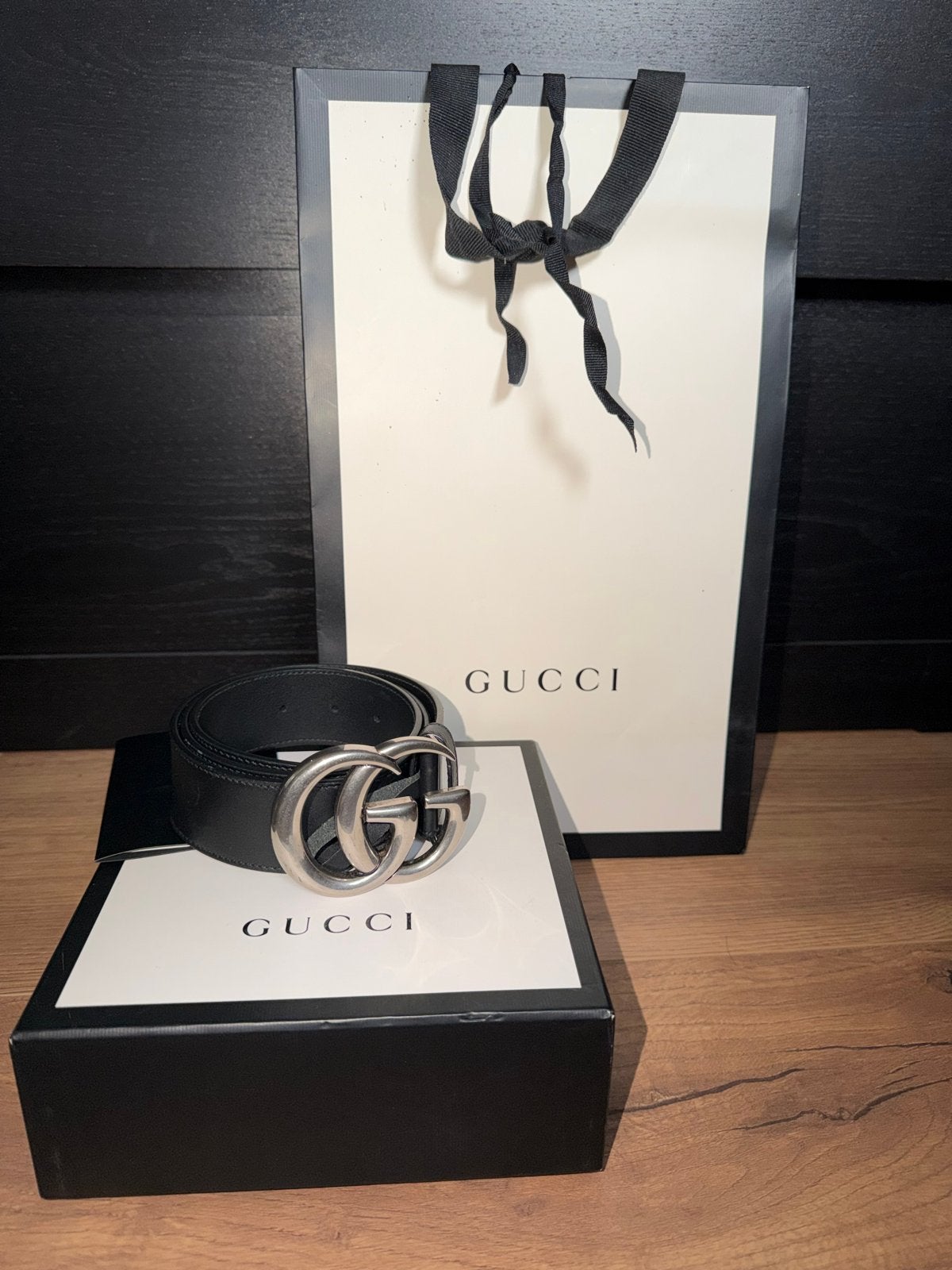 Gucci Riem Zwart met Zilveren Gesp mt 80, Ophalen, 80 tot 90 cm, 3 tot 5 cm, Heupriem