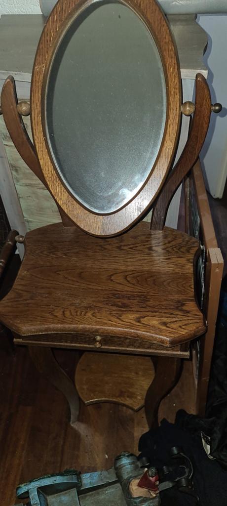Vintage houten kaptafel met ovale spiegel, Antiek en Kunst, Antiek | Spiegels, Ophalen, Ovaal, 50 tot 100 cm, 100 tot 150 cm