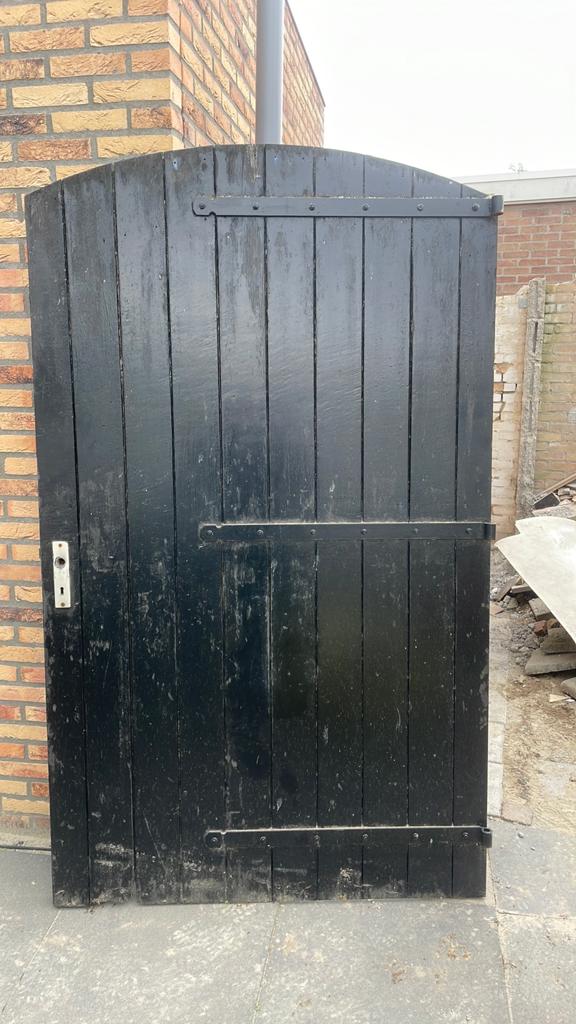 Zwarte hardhouten poortdeur 204x121cm - Opknapper, Ophalen, Gebruikt, 120 cm of meer, Buitendeur
