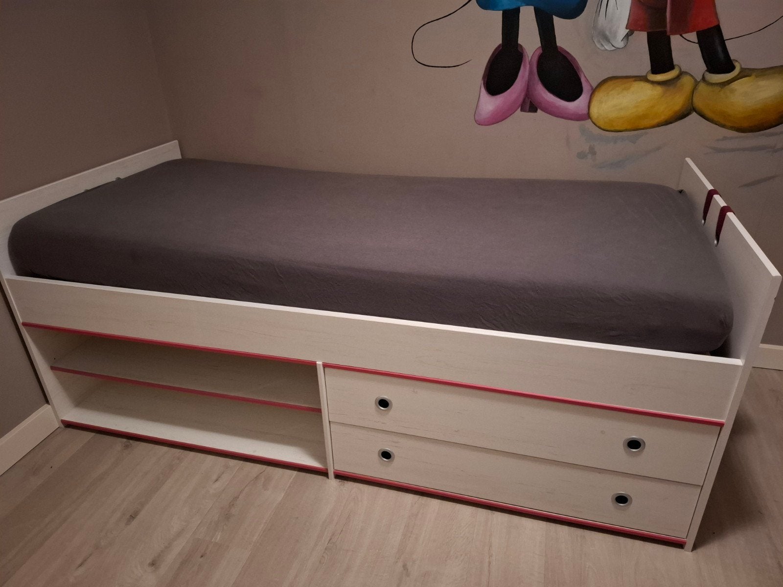 Eenpersoonsbed met opbergruimte en lades, Kinderen en Baby's, Kinderkamer | Bedden, Ophalen, Gebruikt, Lattenbodem