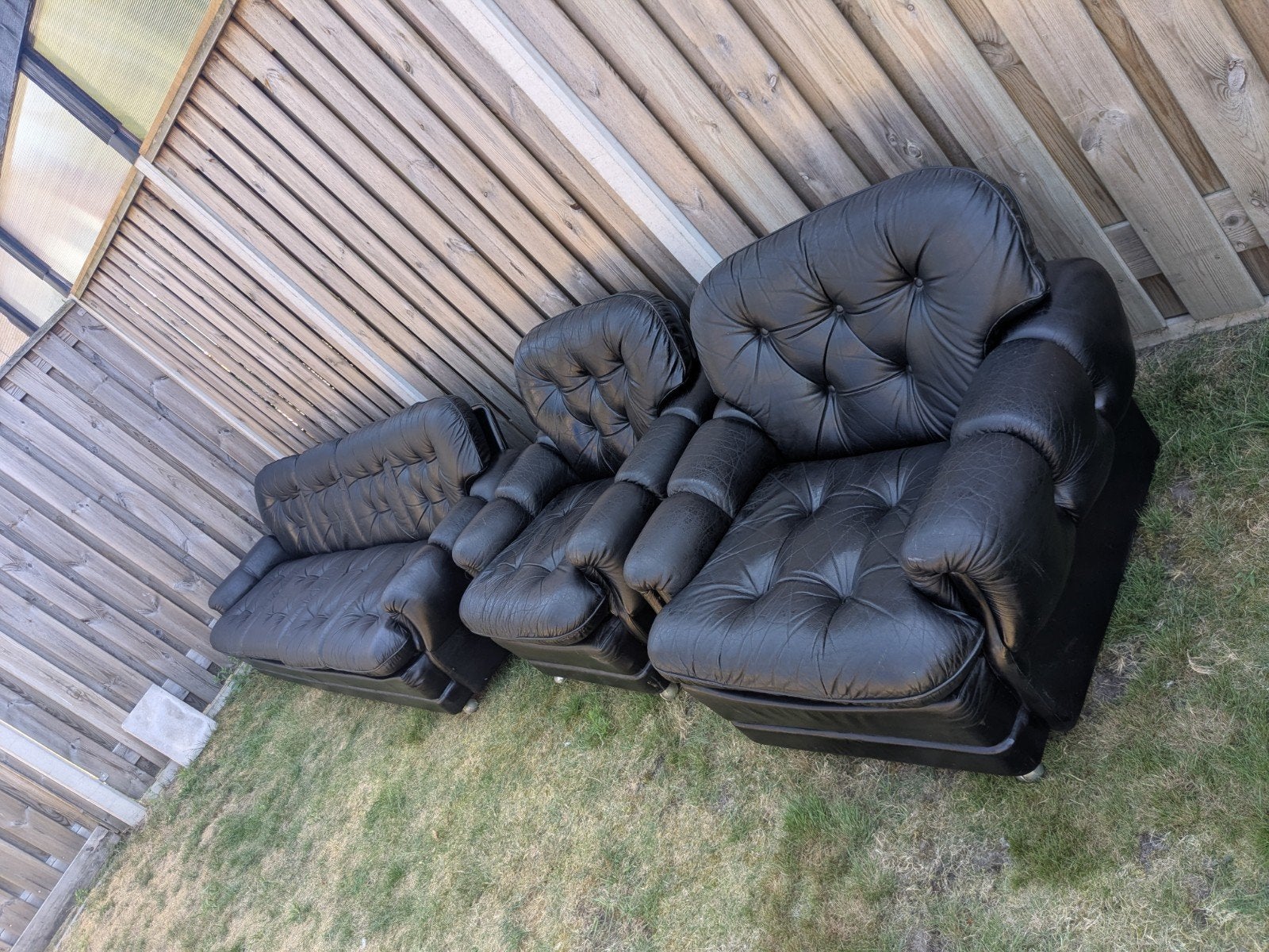 vintage lederen 4 zits bankstel plus 2 fauteuils, Ophalen, Gebruikt, Vintage, Rechte bank