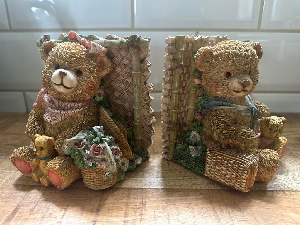 Boekensteun beertjes (set 2), Verzamelen, Beren en Cherished Teddies, Ophalen of Verzenden, Zo goed als nieuw, Stoffen beer, Overige merken