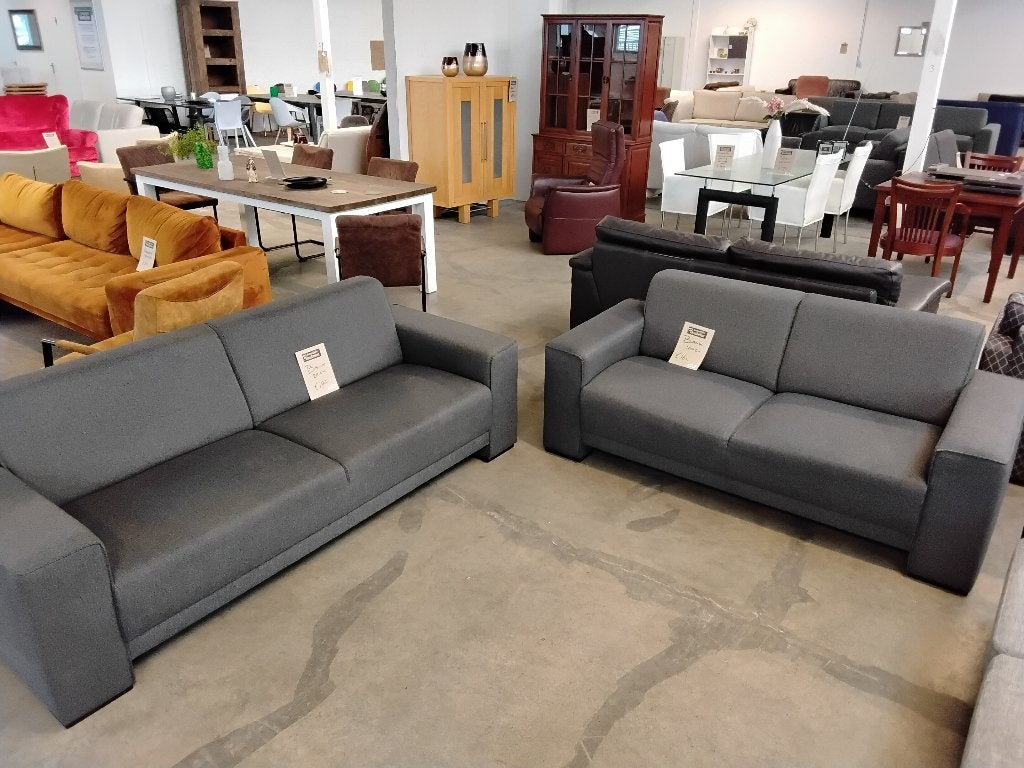 Bankstel 2-delig, grijze stof. Mooi! Second Life Wolvega., Huis en Inrichting, Banken | Bankstellen, Ophalen, 75 tot 100 cm, Zo goed als nieuw