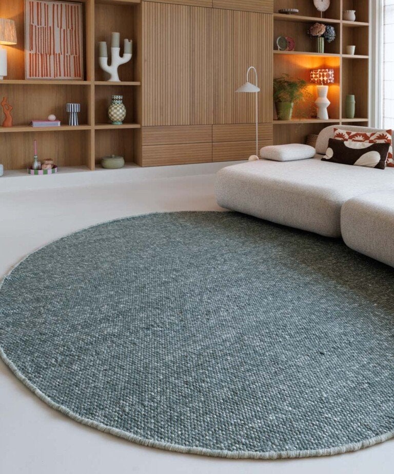 Rond wollen vloerkleed – groen 250cm nieuw, Rond, Ophalen of Verzenden, 200 cm of meer, Groen