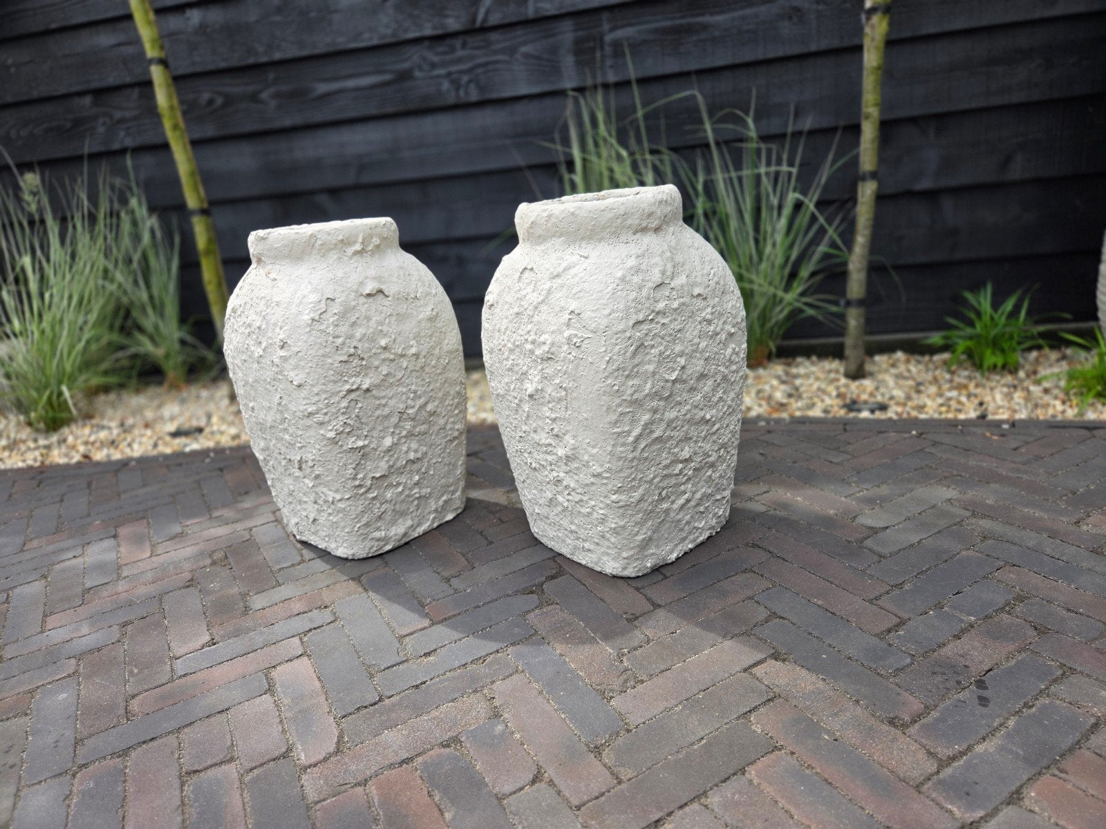 Set van 2 robuuste stenen bloempotten voor binnen, Gebruikt, Binnen, Beton, Rechthoekig