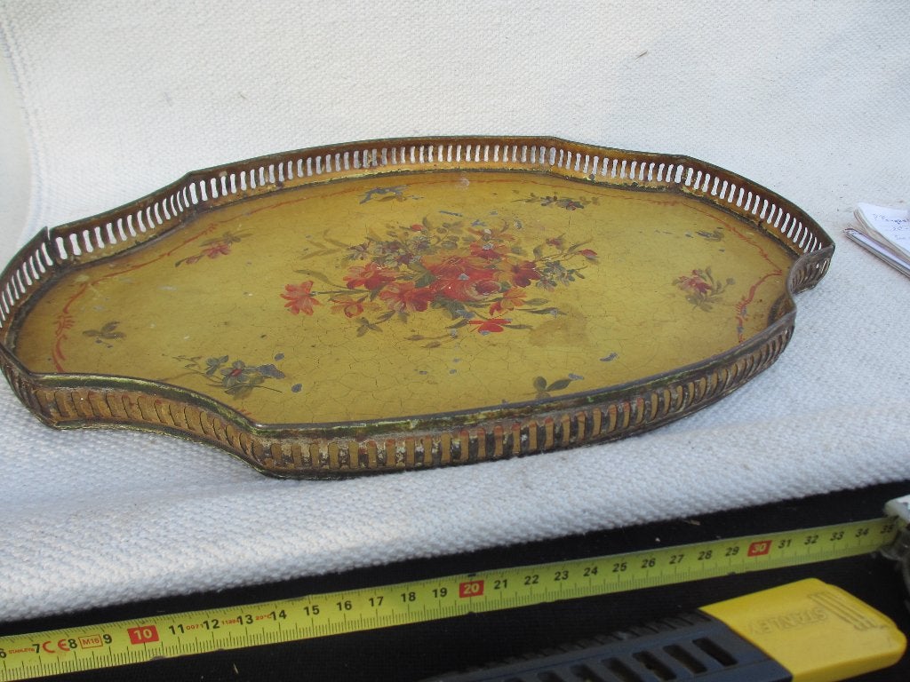 Antiek dienblad handbeschilderd +/- 1890, Gebruikt, Ophalen of Verzenden, Met opstaande rand, Dienblad