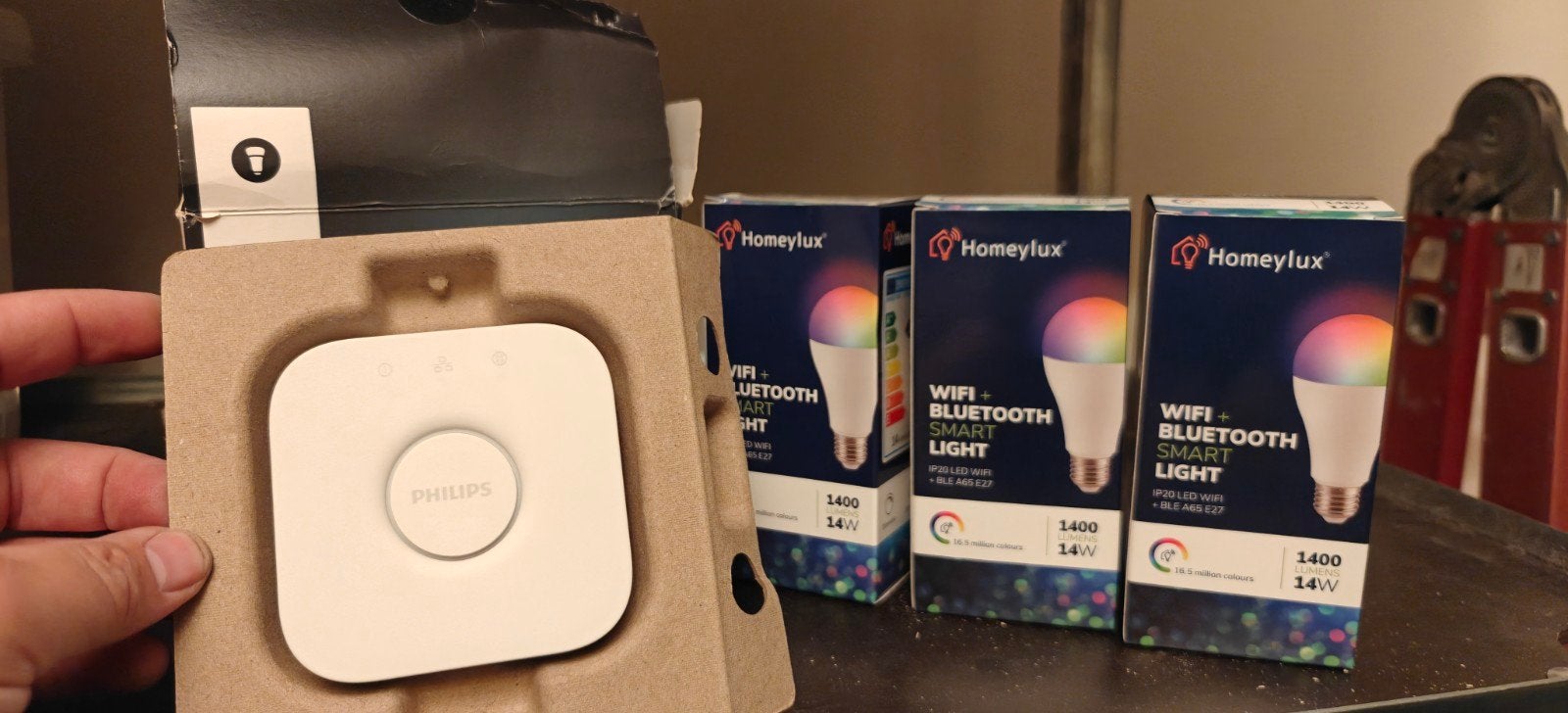 Philips Hue Bridge met drie Homeylux E27 nieuw smart lampen, Huis en Inrichting, Meerkleurig, Draadloos, E27 (groot), Ophalen of Verzenden
