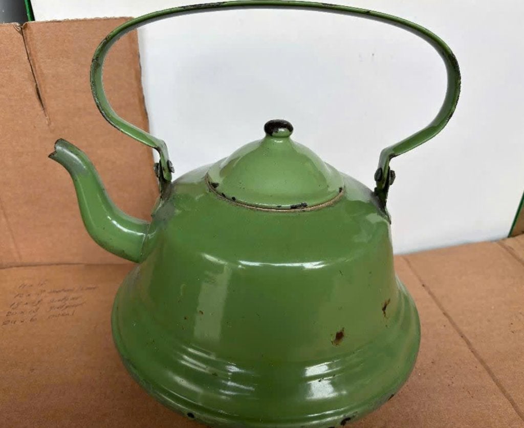 Emaille groene waterketel - alleen voor decoratie geschikt, Ophalen of Verzenden