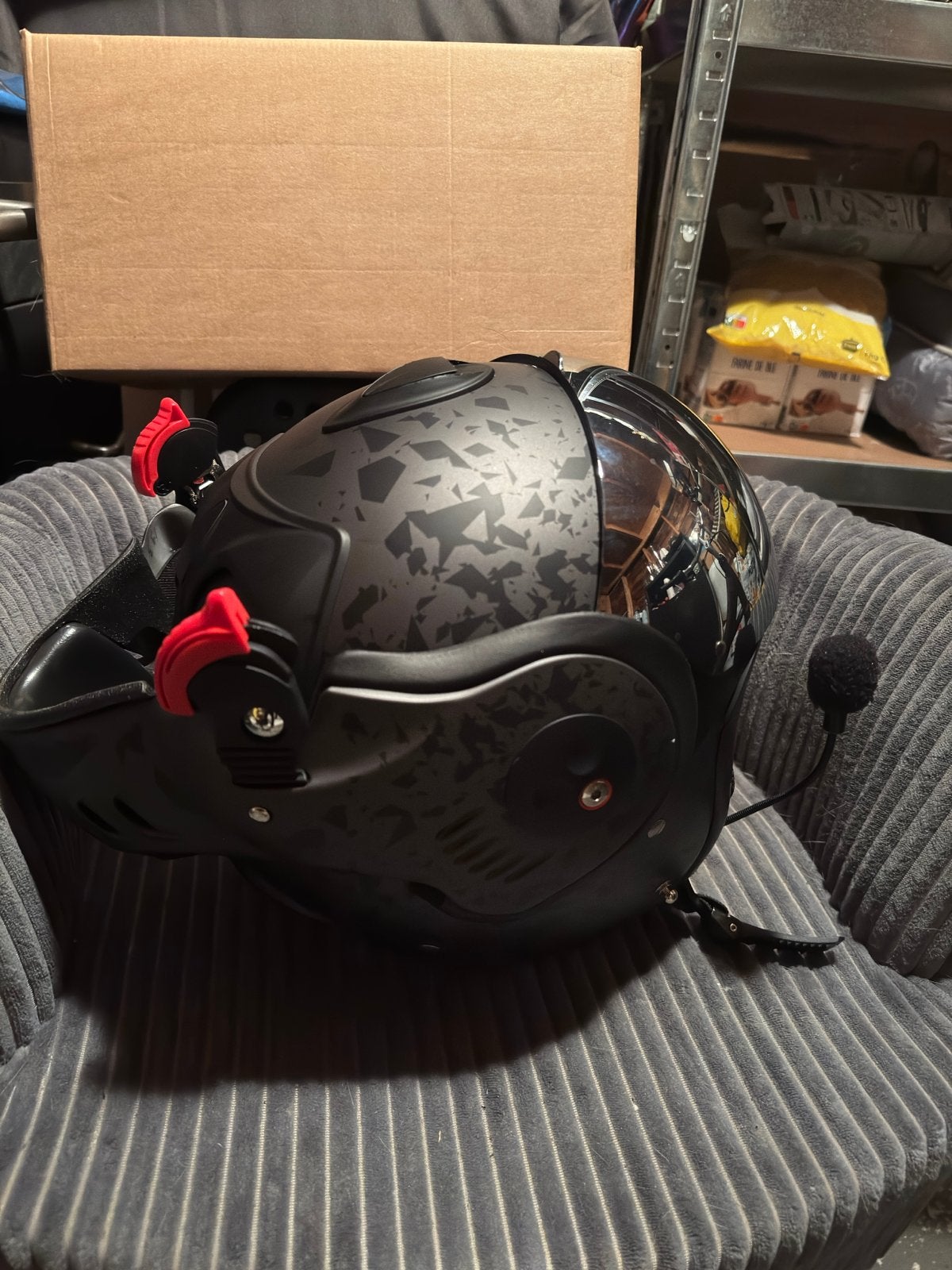 ROOF Boxer V8 motorhelm - Matzwart met patroon Maat M, Overige merken, Systeemhelm, Tweedehands, Heren