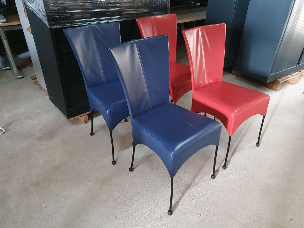Kantinestoel / eetkamerstoel ( echt leer ) blauw (8 stuks), Huis en Inrichting, Stoelen, Postbus, Gebruikt, Blauw, Leer