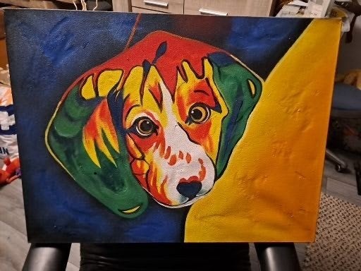 honden schilderij, Ophalen of Verzenden, Zo goed als nieuw, 75 tot 100 cm, Schilderij