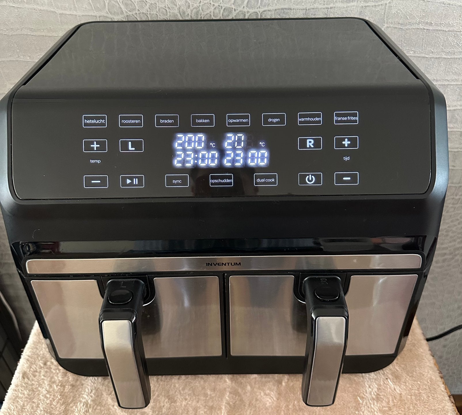 Inventum GF800HLD Dual Zone Airfryer - 8 Liter (2x4L), Ophalen, Gebruikt, Airfryer XXL, 1500 gram of meer