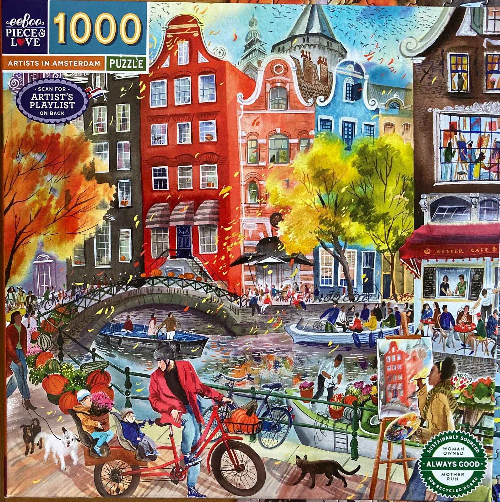 EeBoo 1000🧩 Artists in Amsterdam, Ophalen of Verzenden, 500 t/m 1500 stukjes, Zo goed als nieuw, Legpuzzel