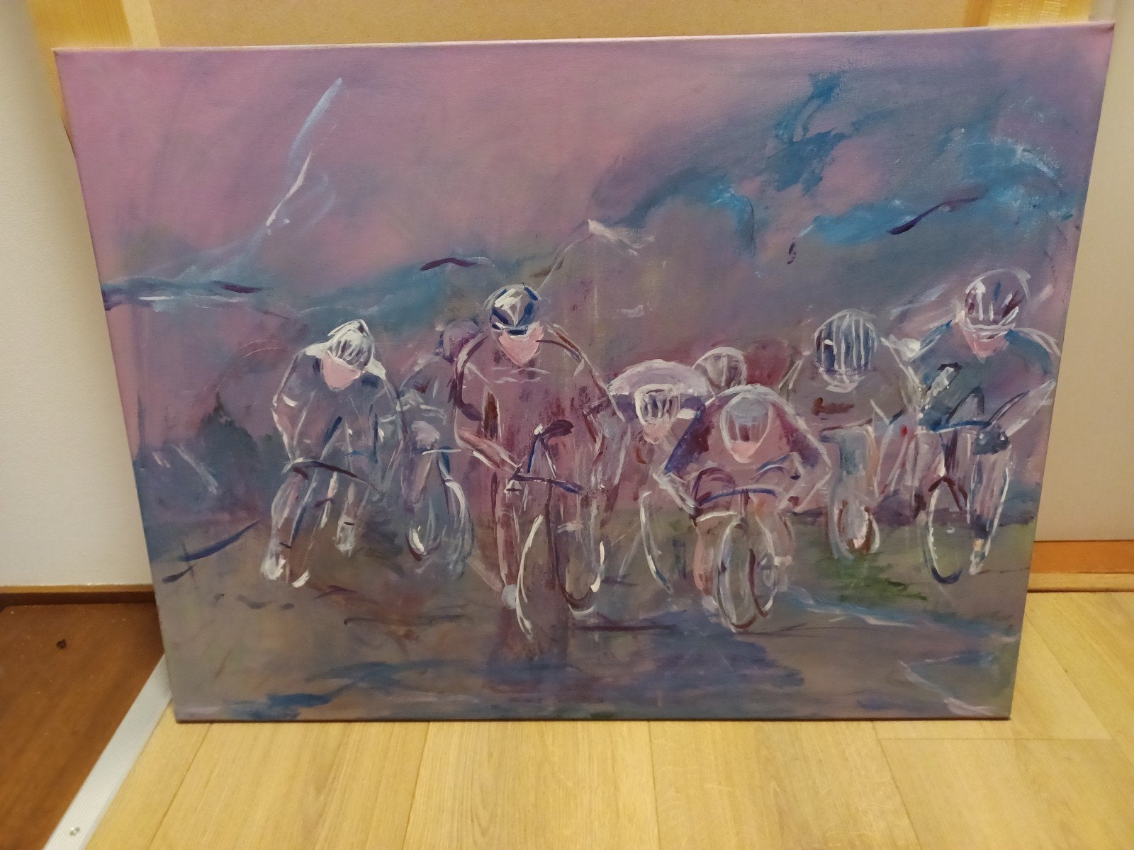 Eindsprint. Tour de France. Acryl op doek. 80x60 cm., Ophalen, Nieuw, Schilderij