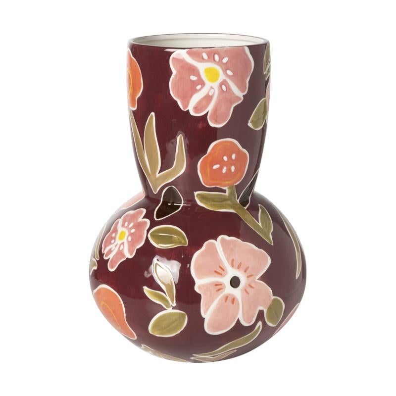 Stenen pot vaas met bloemen print aubergine rood paars nieuw, Huis en Inrichting, Woonaccessoires | Vazen, Steen, Nieuw, Ophalen of Verzenden