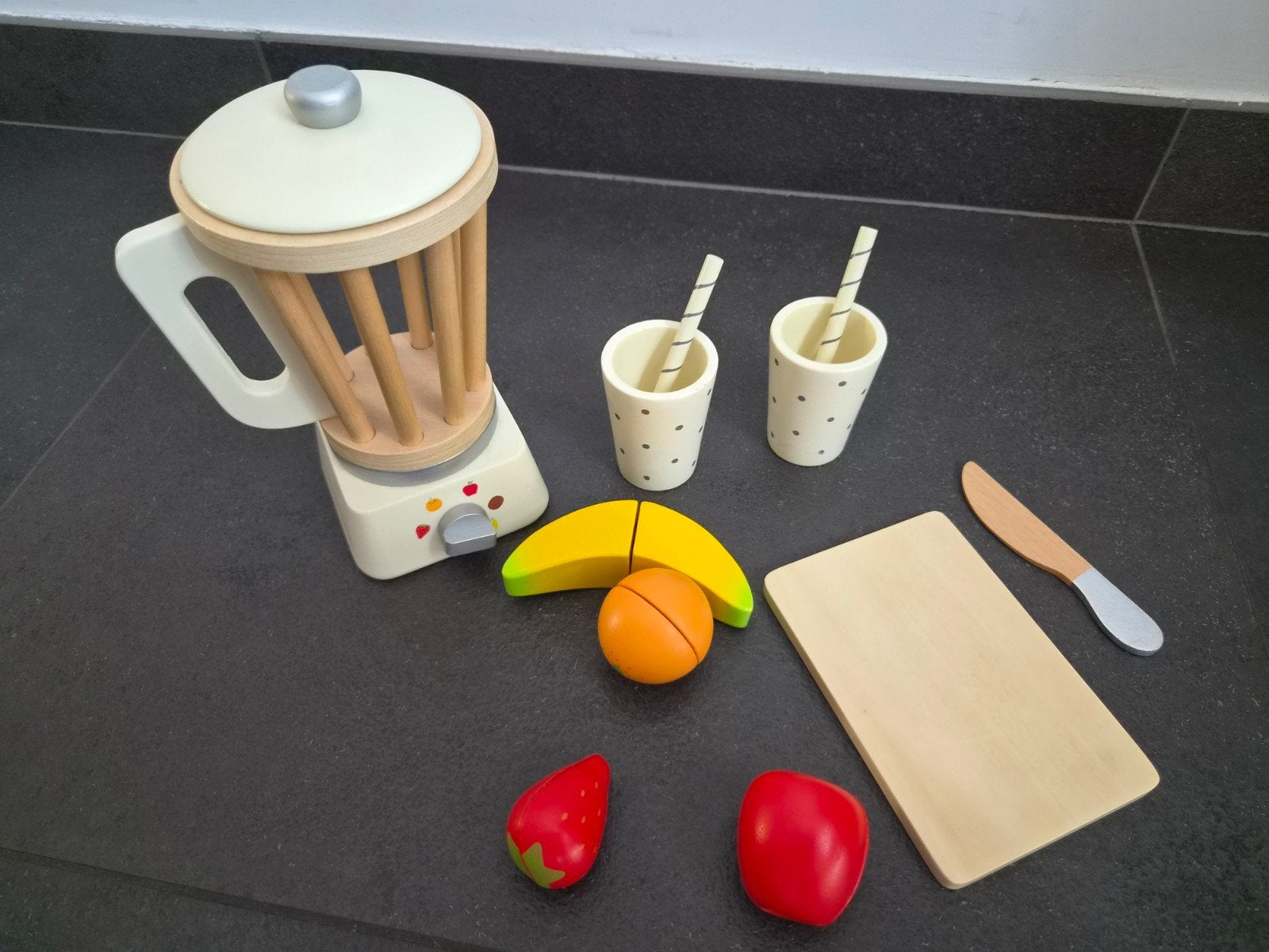 Houten speelgoed blender met fruit en bekers, Ophalen, Zo goed als nieuw, Jongen of Meisje