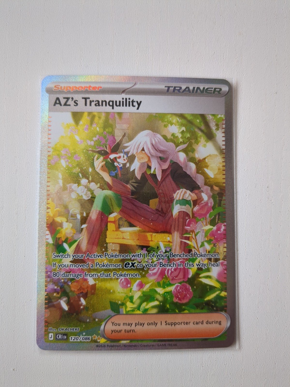 Pokémon TCG: AZ's Tranquility Supporter Kaart (Foil), Ophalen of Verzenden, Zo goed als nieuw, Losse kaart, Foil