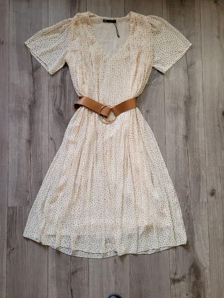 Zara crèmekleurige zomerjurk met riem, Kleding | Dames, Maat 38/40 (M), Bruin, Zara, Nieuw