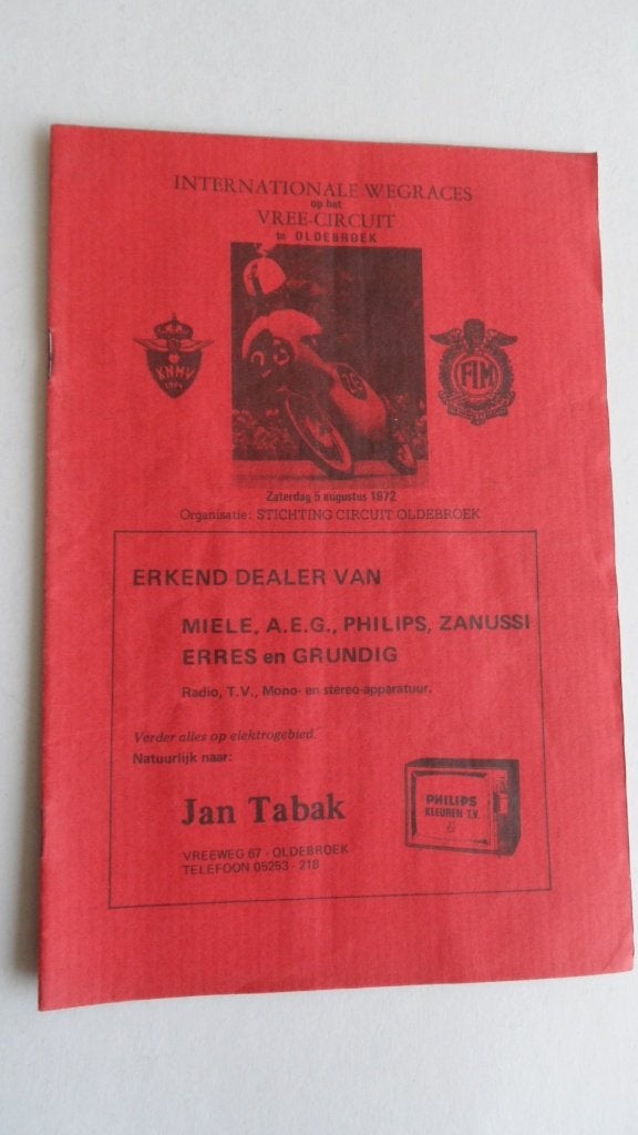 Oldebroek Internationale motorwegrace 1972 programma boekje, Verzenden, Gebruikt, Motoren