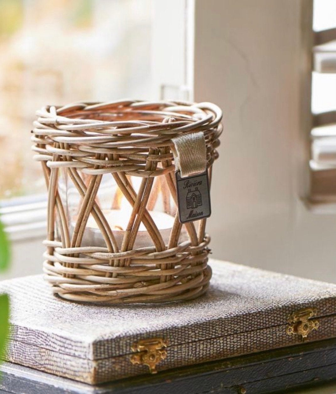 2x Riviera Maison Waxinelichthouder Rattan Votive, Verzenden, Natuurlijk materiaal, Waxinelichthouder, Rivièra Maison