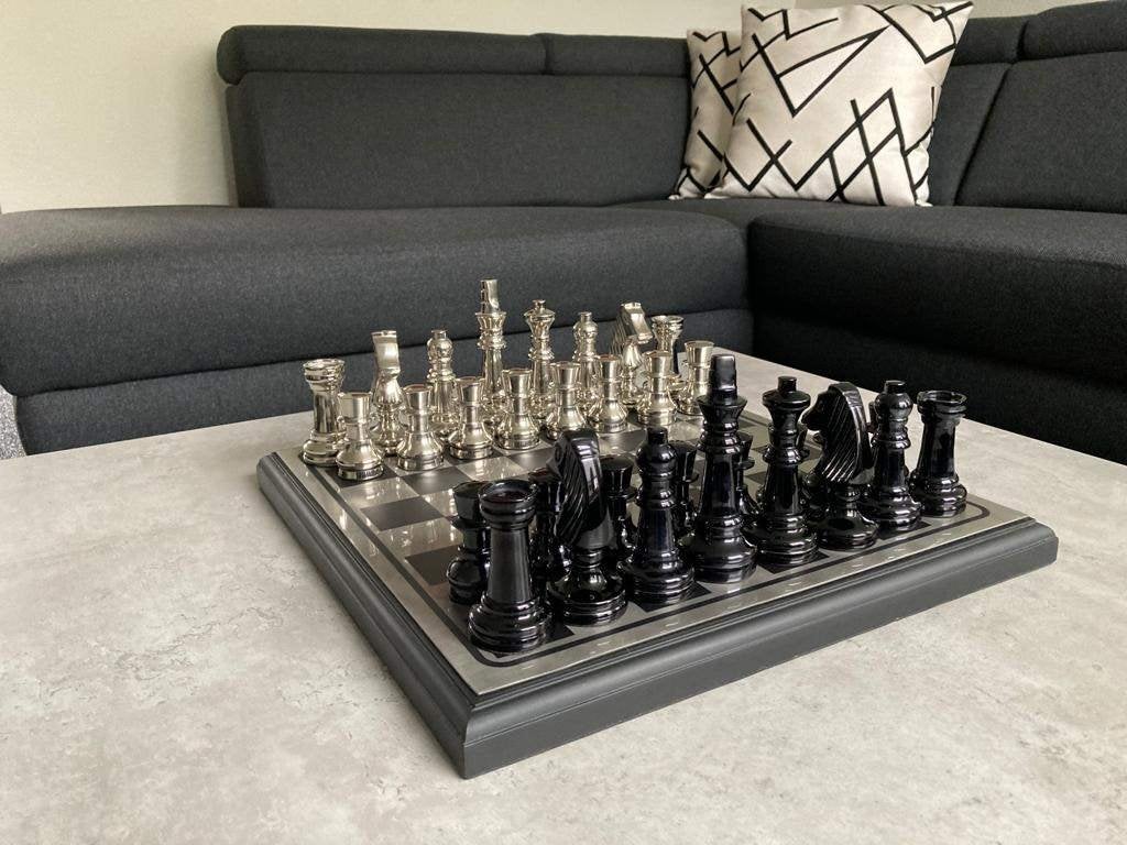 Diga Colmore Luxe schaakbord zwart/zilver 38x38 cm Nieuw!, Huis en Inrichting, Zwart, Nieuw, Ophalen of Verzenden, Metaal