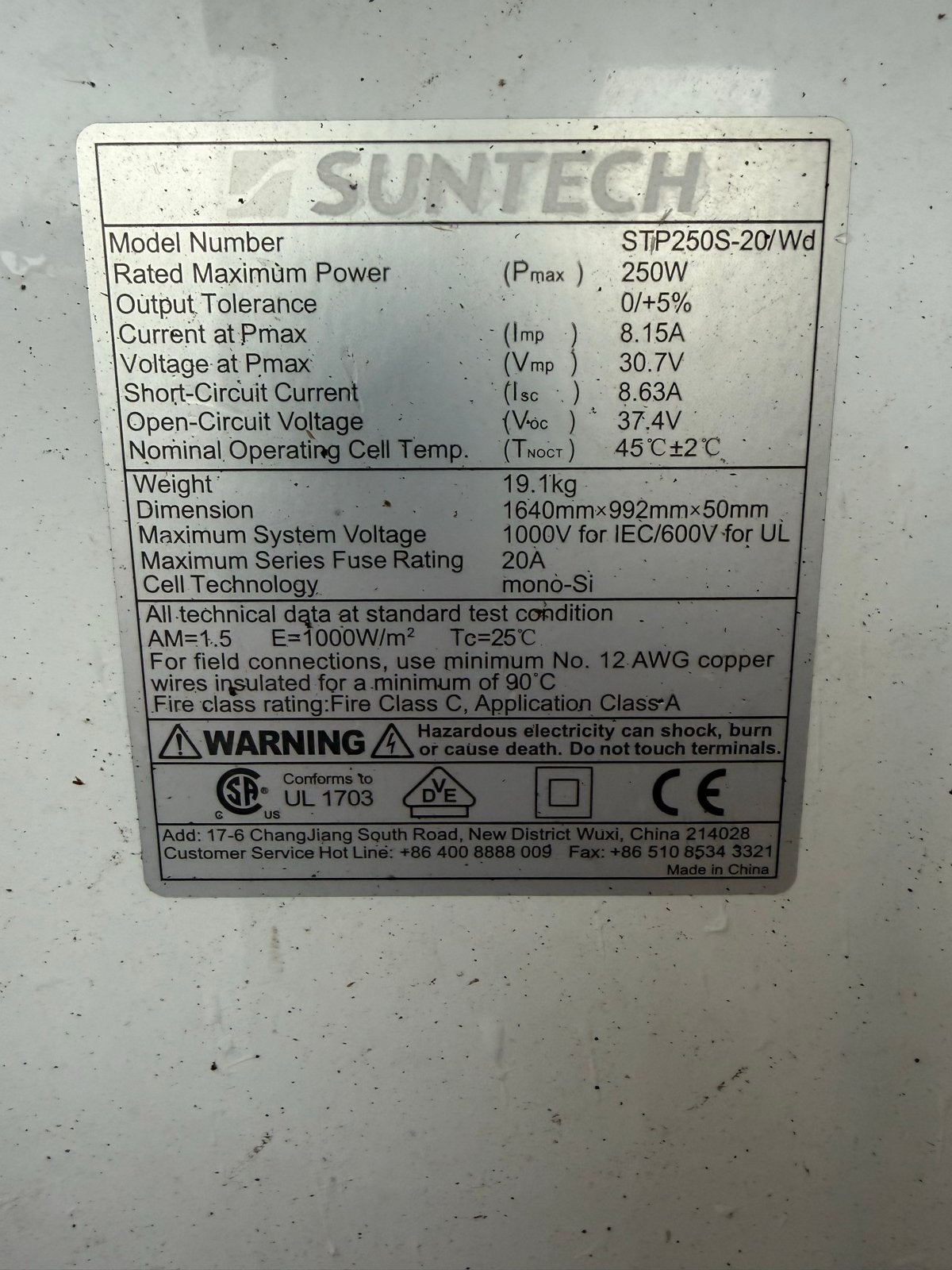 18 Suntech zonnepanelen 250Wp - werkend, Ophalen of Verzenden, Gebruikt