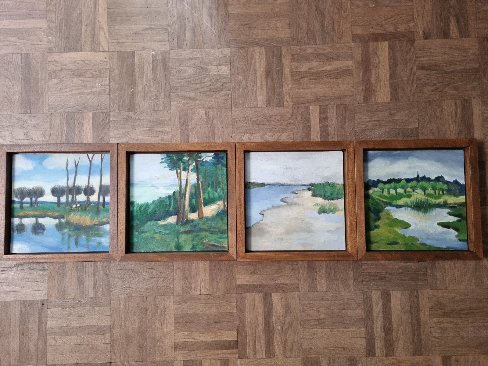 Set van 4 ingelijste landschapsschilderijen, Ophalen, Olieverf, Landschap