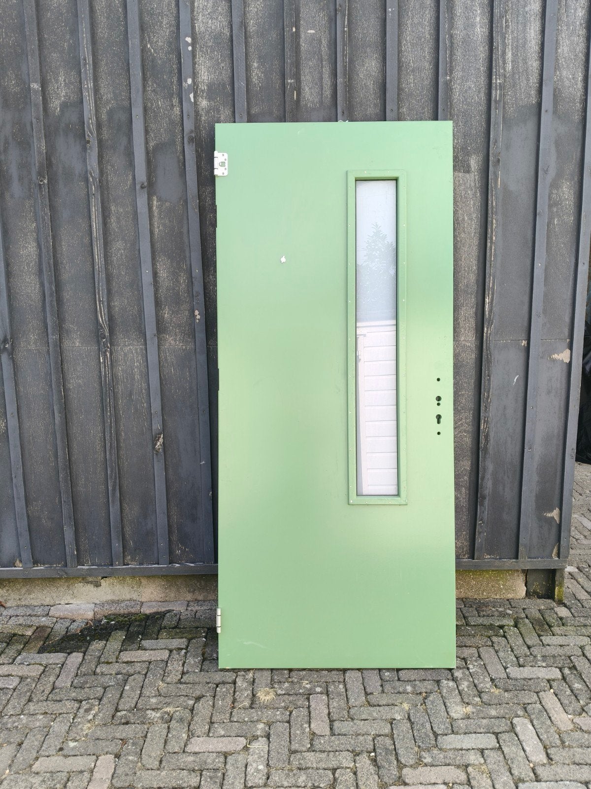 Groene Buitendeur met Glas (nieuw), Gebruikt, 80 tot 100 cm, Ophalen of Verzenden, Buitendeur
