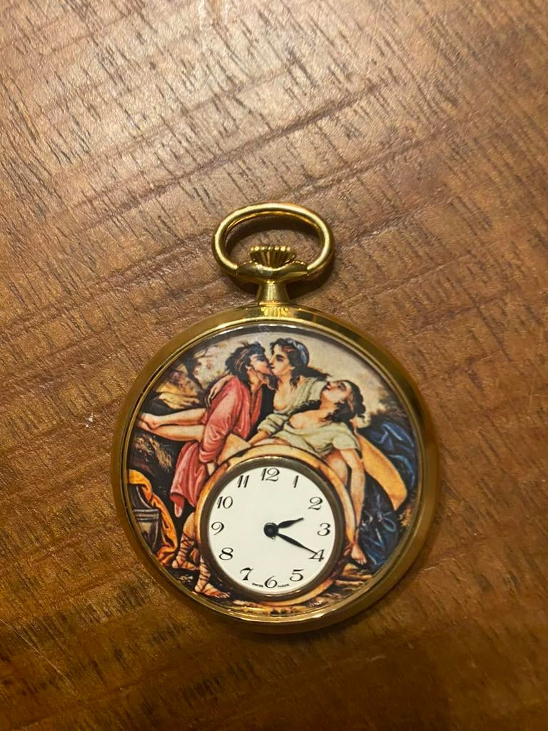 Mooi double zakhorloge Swiss Made, Overige merken, Overige materialen, Zakhorloge, Verguld